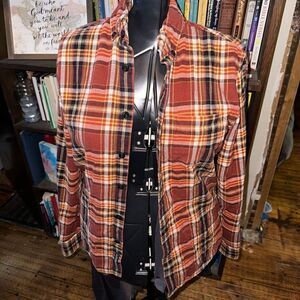 American Eagle orange plaid tartan cozy classic fit shirt